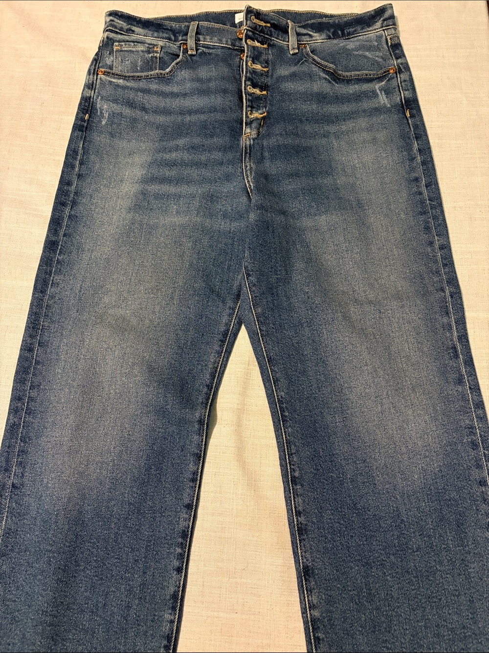 0015-LOFT Dark Blue Button-Fly Cropped Jeans